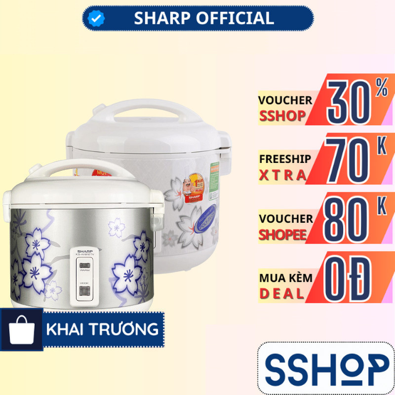 Nồi cơm điện 1.8 lít Sharp chính hãng sản xuất Thái Lan, có khay hứng nước KS-N181ETV "SL" - SSHOP MALL