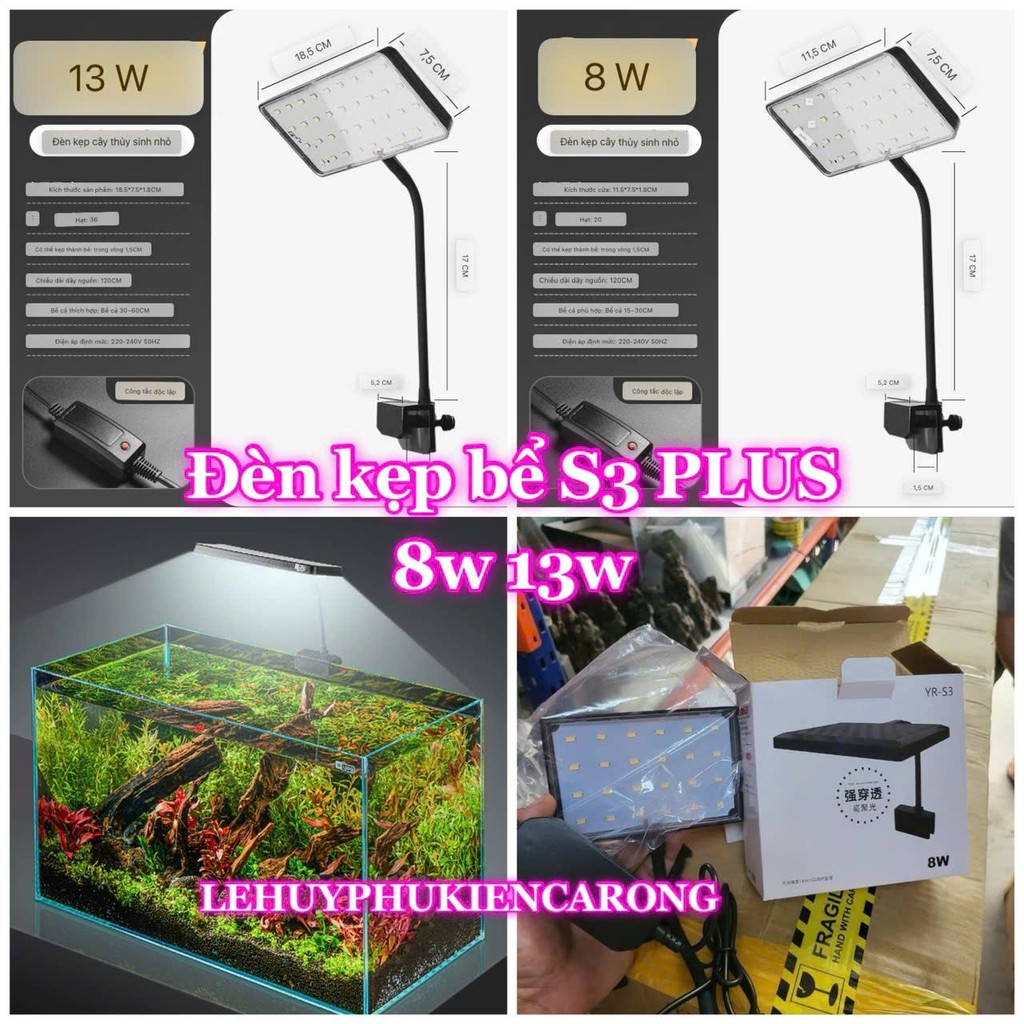 Đèn Kẹp JINGYE S3 PLus Và DeYao 13w 18w Chip RGB Đỏ Cá Không Đỏ Nước Dùng Để Chiếu Sáng Cho Bể Cá Hồ
