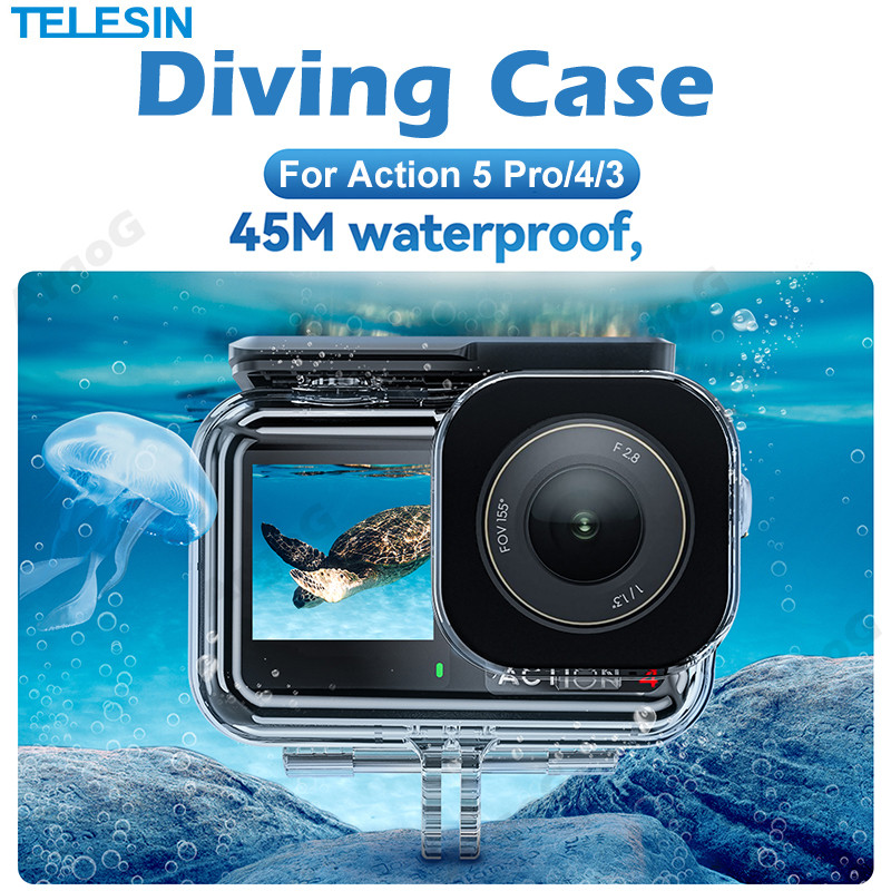 TELESIN Hộp Lặn Cho Osmo Action 5 Pro / 4 / 3 Vỏ Chống Nước 45M Kèm Miếng Chống Mờ Vỏ Bảo Vệ Dưới Nư