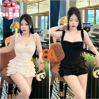[ SB-225 ] Sét áo 2 dây ren Nhún Ren có mút và chân váy 5 tầng lưng thun