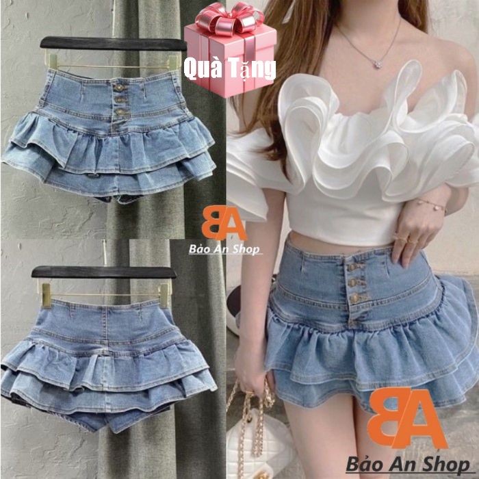 Chân Váy Jeans Kiểu 2 Tầng Form Ngắn, Chân Váy Xòe Hai Tầng Lưng Cao Chất Denim Đường Phố Cá Tính - Un - Nxboutique