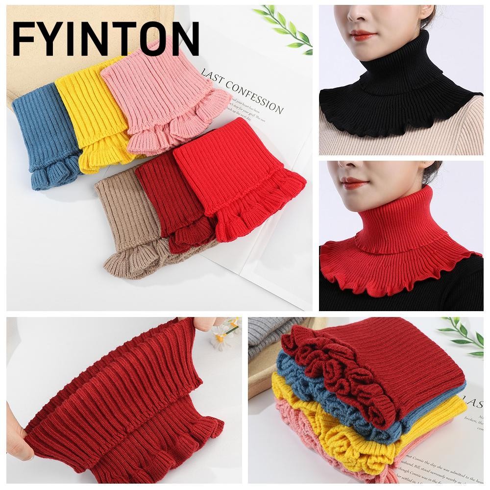 FYINTON 【Bán sỉ】 Khăn choàng cổ kiêm cổ áo giả dệt kim cổ lọ giữ ấm chống gió có thể tháo rời thời trang mùa đông nhiều màu tùy chọn