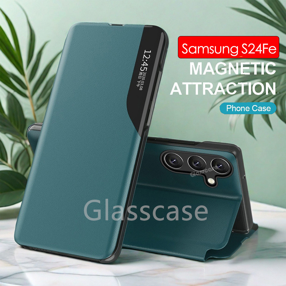 Ốp điện thoại Cho Samsung Galaxy S24 S23 Fe Plus Ultra S24Fe S24plus Matte Leather Flip Phone Case Cửa Sổ Thông Minh Smart View Wake Sleep Up Bracket Case Vỏ Chống Sốc Ốp điện thoại