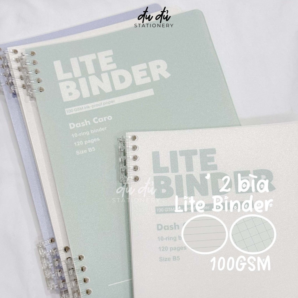 Sổ Còng Lite Binder Caro Line Klong 2 Bìa PP Chống Thấm 120 Trang 100GSM Đu Đủ