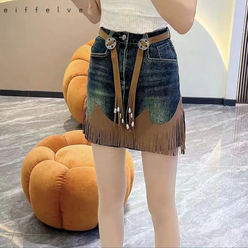 [Eiffelve] Váy denim thiết kế mới chữ A eo cao, phù hợp xuân-hè