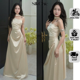 Đầm Lụa Dự Tiệc Dáng Dài Sang Chảnh SC653 Váy Lụa Dự Tiệc Cưới Tà Chéo Cổ Sang Trọng