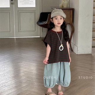  Quần Trẻ Em Mùa Hè Bé Gái Retro Jeans Phiên Bản Hàn Quốc Bé Trai Bé Tất Cả Trận Đấu Đến Mắt Cá Chân Quần Ống Rộng Bloomers 