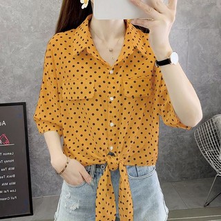 Áo Sơ Mi Voan Nữ plus Size Mùa Hè Chấm Bi-Dot Tự Làm Mới Mỏng Chống Nắng Rời Áo Sơ Mi