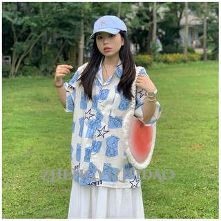 Zhengyizhidao áo sơ mi tay ngắn gấu dễ thương nữ rời phù hợp với áo sơ mi trẻ trung