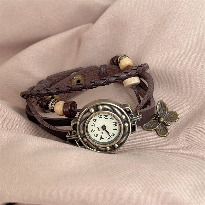 Đồng hồ đeo tay nữ dây da cổ điển thời trang Mặt dây chuyền bướm