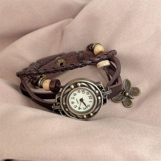 Đồng hồ đeo tay nữ dây da cổ điển thời trang Mặt dây chuyền bướm