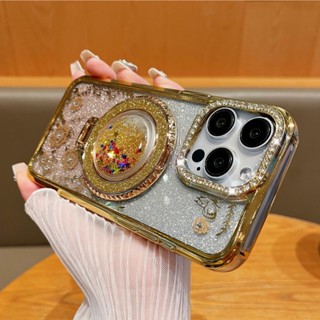 Ốp lưng Mạ kim cương lấp lánh Quicksand Stand Case cho iPhone 15 14 Plus 13 12 11 Pro max mềm chống sốc