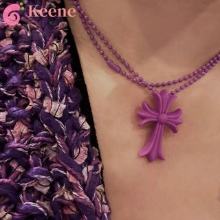 Vòng cổ chữ thập KEENE, Trang sức Vòng cổ Mân Côi phù hợp, Quà tặng mặt dây chuyền chữ thập Hip Hop 65CM tôn giáo