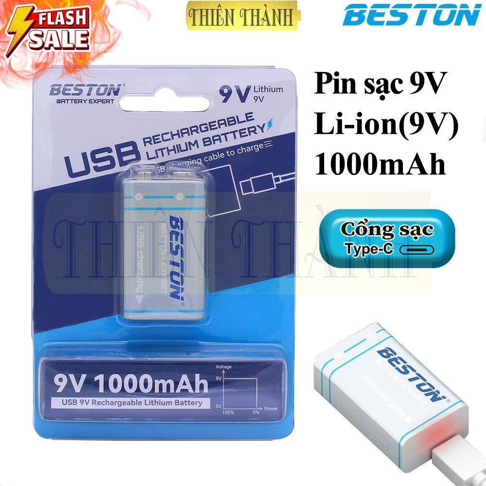 Pin sạc 9V BESTON,USB 9V,9VC-10CV,pin 9V Lithium(Li-ion),3700mWh(1000mAh)
