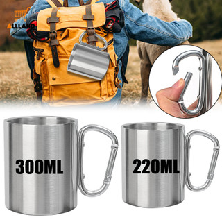 220 / 300ml Cốc Inox Hai Lớp - Cốc Nước Tay Cầm Móc Carabiner - Cốc Nước Cắm Trại Du Lịch Ngoài Trời