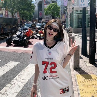 Mùa hè Mới Hợp Thời Trang Áo Thun Bóng Đá Số 72 Cổ Chữ V Áo Thun Tay Ngắn Lưới Hàn Quốc Size Lớn Thể Thao Rời Áo Thun Cặp Đôi Hotstrend 2024