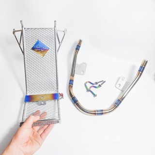 [Tặng móc treo đồ] COMBO Baga lưới xiken + Tay Xách Khò màu inox 304 lắp xe wave alpha 50/100/110cc/RSX cực chất