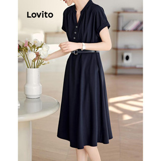 Đầm Lovito cài nút màu trơn phong cách thường ngày cho nữ LNE62609