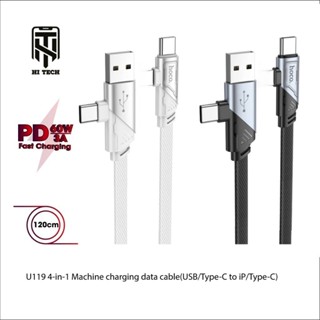 Cáp sạc nhanh 4in1, cáp sạc 4 đầu hoco U119 hỗ trợ sạc nhanh 60W/3A và truyền dữ liệu, dây dài 1m2 gồm 2 màu Đen/Trắng.