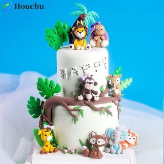 Động Vật Rừng Động Vật Bánh Toppers, Voi Dễ Thương Hươu Cao Cổ Sư Tử Khỉ Bánh Topper, Ảnh Chống Đỡ Mềm 3D Động Vật Chủ Đề Bánh Trang Trí Tắm Cho Bé Trang Trí