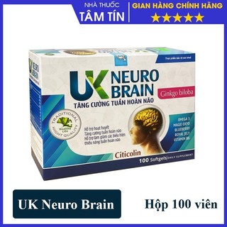 [CHÍNH HÃNG ] UK Neuro Brain- citicolin ginko biloba 200mg-Tăng Cường Tuần Hoàn Não - HỘP 100 VIÊN