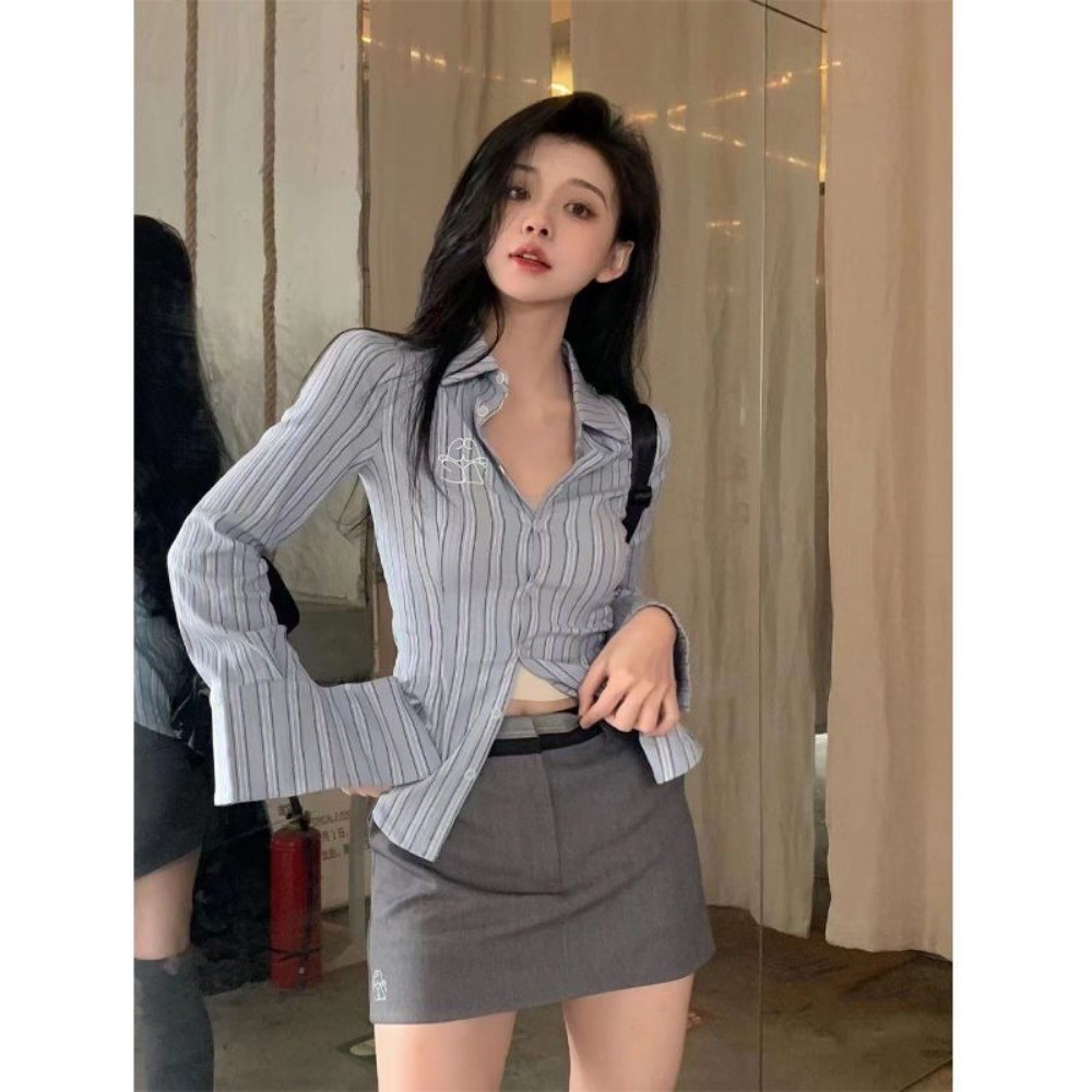 RICH-THEY Áo Sơ Mi  Dài Tay Chiết Nữ Eo Thời Trang Mới Slim Top | BigBuy360 - bigbuy360.vn