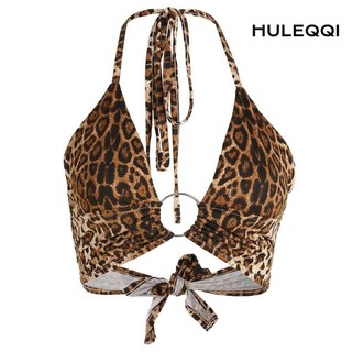 HULEQQI Quần lót nữ Áo ngực gợi cảm Áo Crop top in họa tiết da báo