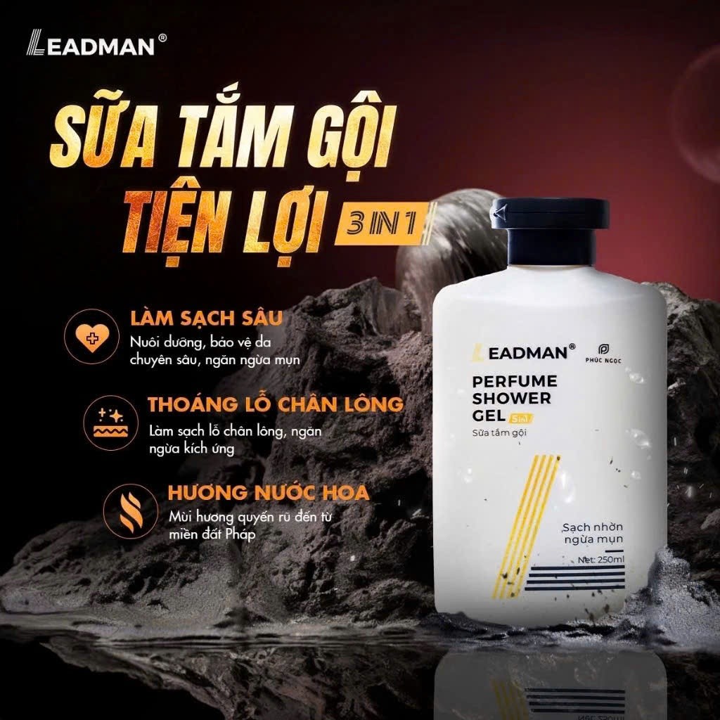 (Chính hãng) Bộ 5 SP LEADMAN - Sữa Tắm Gội 3in1 & Bọt Vệ Sinh & Xit Khử Mùi & Gel Vuốt Tóc & Sữa Rữa Mặt