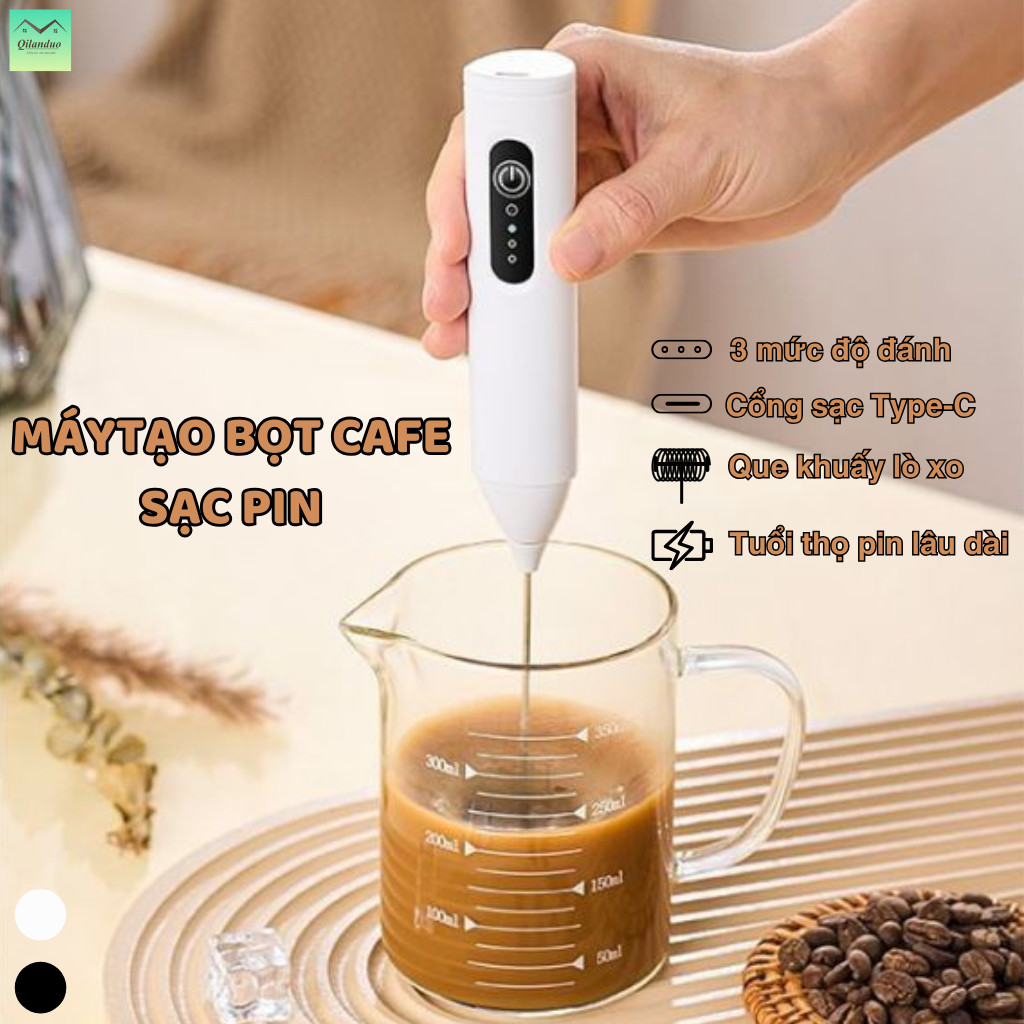 Máy đánh bọt cà phê,  đánh trứng cầm tay mini không dây đa năng 3 chế độ,pin sạc