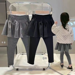 Mùa Thu Culottes Quần Bé Gái Trẻ Em Mặc Ngoài Quần Váy Giả Hai Mảnh Lông Cừu Lót Dày Quần Legging Thu Đông