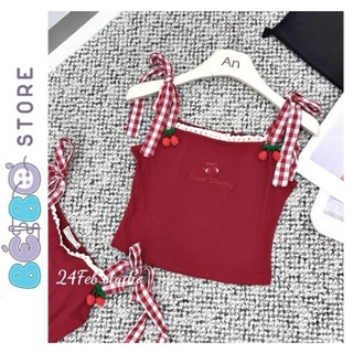  Áo hai dây caro cột nơ thêu SWEET CHEERY crotop siêu đáng yêu cho bé gái diện hè  dạo phố  đi học 
