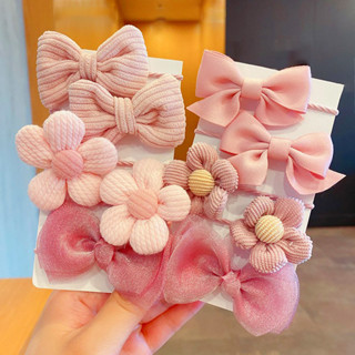  Bộ Dây Buộc Tóc Hàn Quốc Dễ Thương Lưới Vải Ruy Băng Nơ Hoa Đuôi Ngựa Tóc Bộ Phụ Kiện Tóc Mũ Đội Đầu 