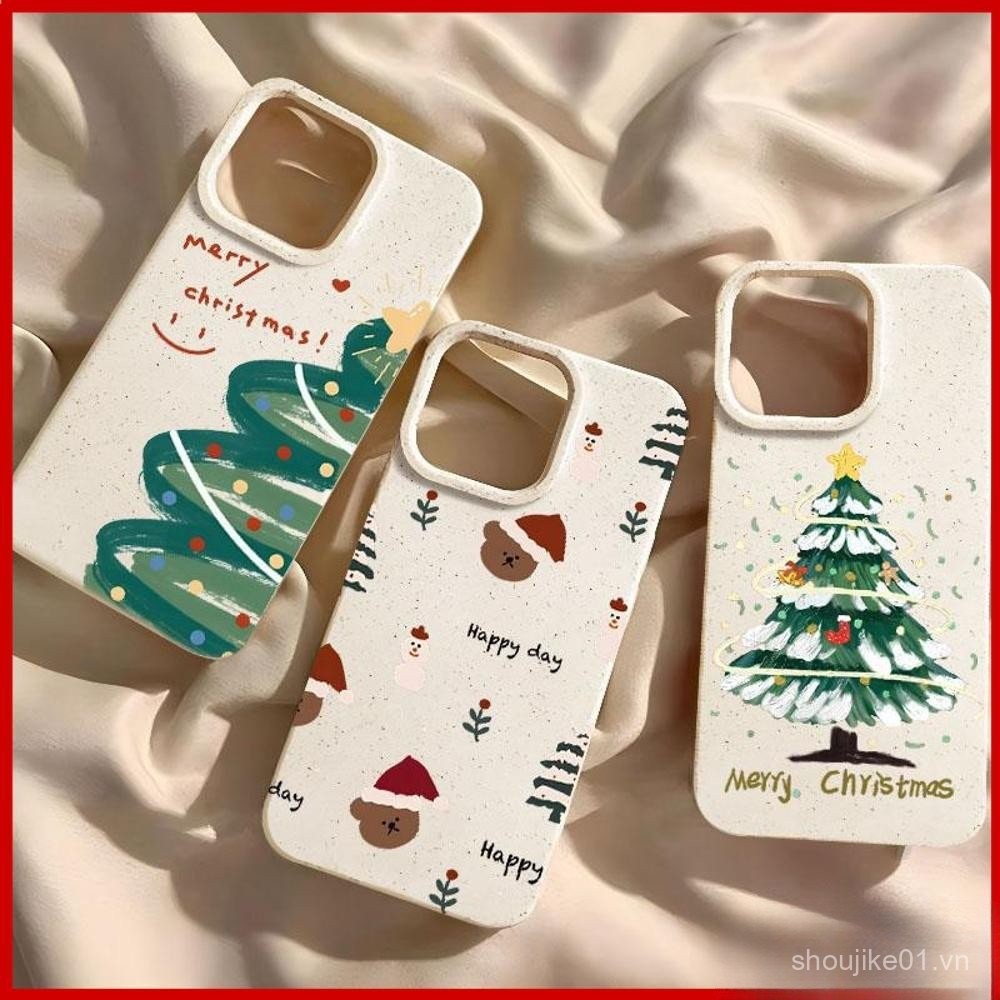 IPhone 16 Pro Max thân thiện với môi trường rơm lúa mì màu trường hợp mềm, Xmas Tree trường hợp tương thích với iPhone 15 Pro Max 14 13 12 11 Pro Max XR XS 7 8 cộng với
