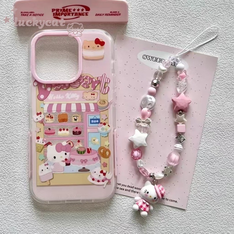 Ốp điện thoại iPhone 16 15 14 13 12 11 Pro Max X Xr Xs Max 7 8 Plus SE2020 Phim hoạt hình Xe ăn uống dễ thương KT CatPattern + Dây buộc Ốp lưng mềm trong suốt
