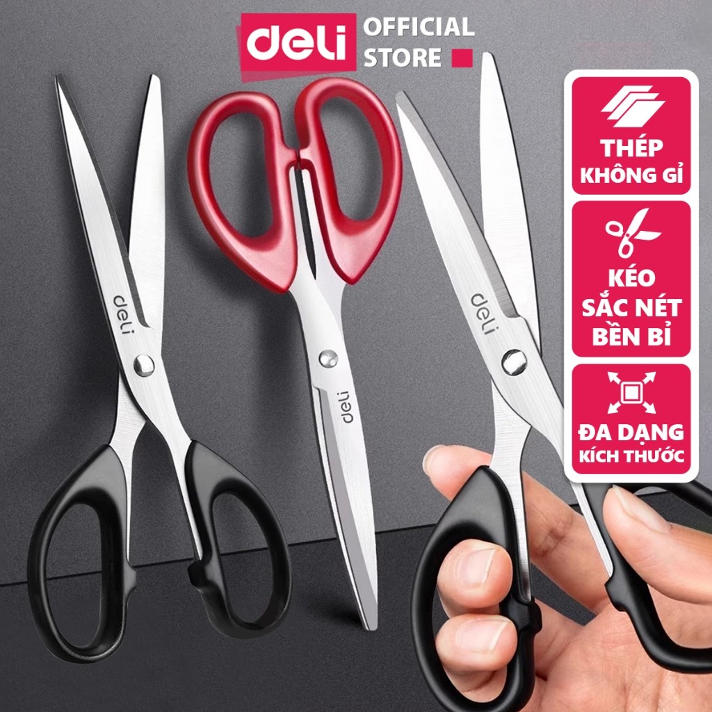 [DELI VPP] Kéo Văn Phòng Lưỡi Thép Không Gỉ Deli Kéo Cắt Giấy Đa Năng Học Sinh - Nhiều Kích Thước