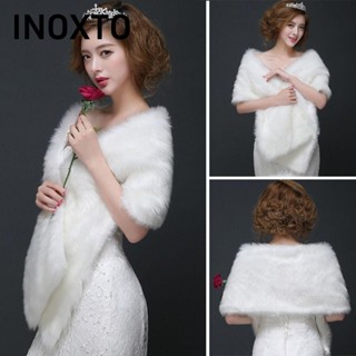 INOXTO Khăn choàng lông giả Khăn choàng cổ trắng ấm hơn Áo khoác bọc cô dâu mềm mại