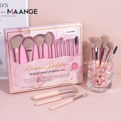 Bộ cọ trang điểm 10 món MAANGE Phấn Hoa Bộ cọ trang điểm cao cấp hộp quà tặng chuyên nghiệp 55075