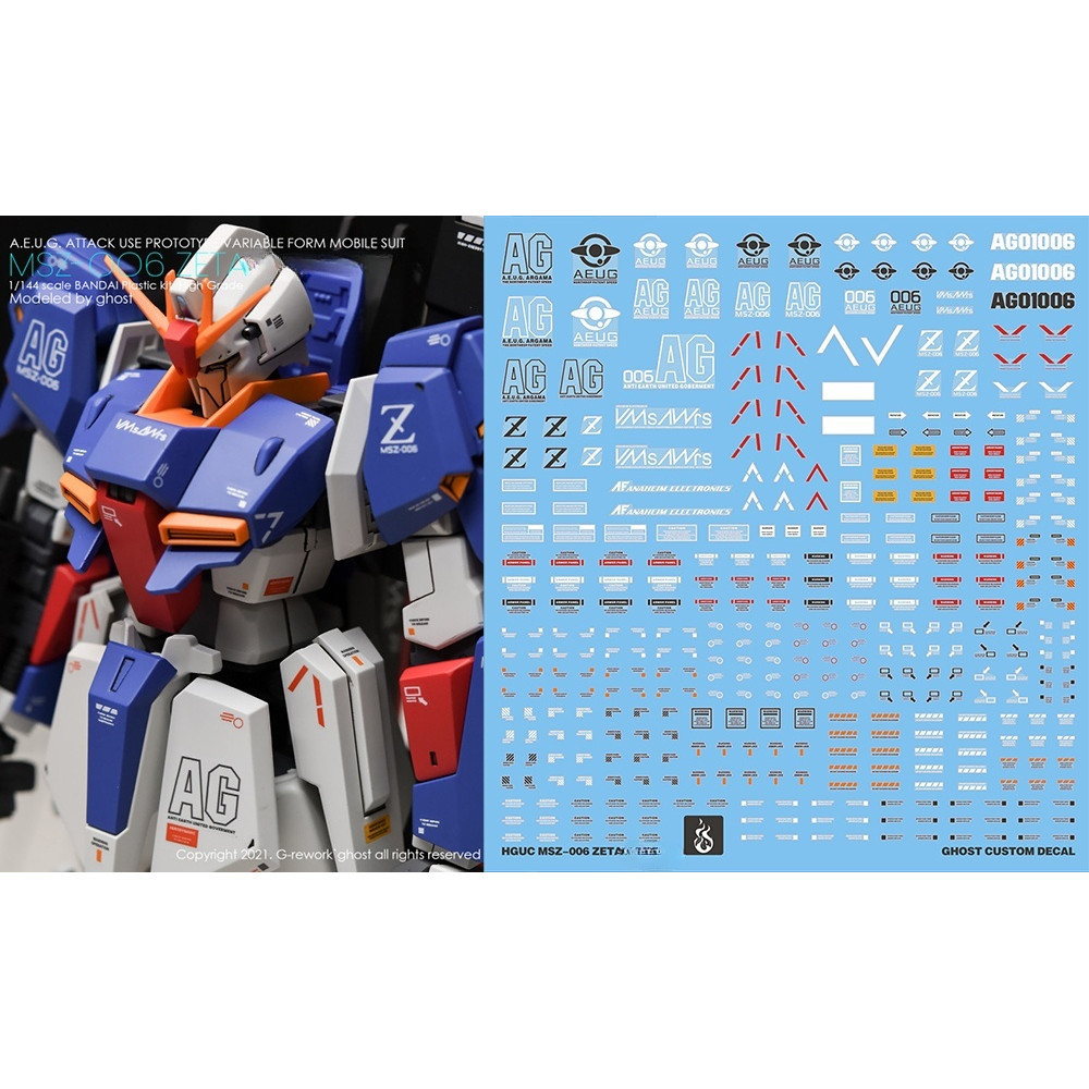 20250702 Decal trượt nước YAN FLAME GHOST HG 1 / 144 HGUC Zeta MSZ-006 Z Fluo (YAN HG025)