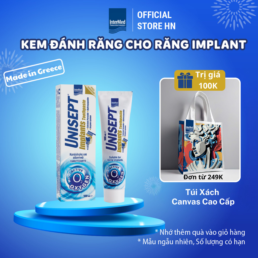 Kem Đánh Răng Unisept Implant Ngừa Hôi Miệng, Viêm Quanh Implant, Viêm Lợi, Răng Sứ, Tuýp 100ml - In