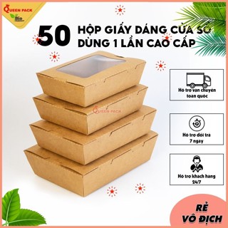 [QP HCM] SET 50 Hộp giấy Kraft Đựng Thực Phẩm Có Cửa Sổ, Đựng Bún Trộn, Bánh, Xôi, Hoa Quả, Thức Ăn