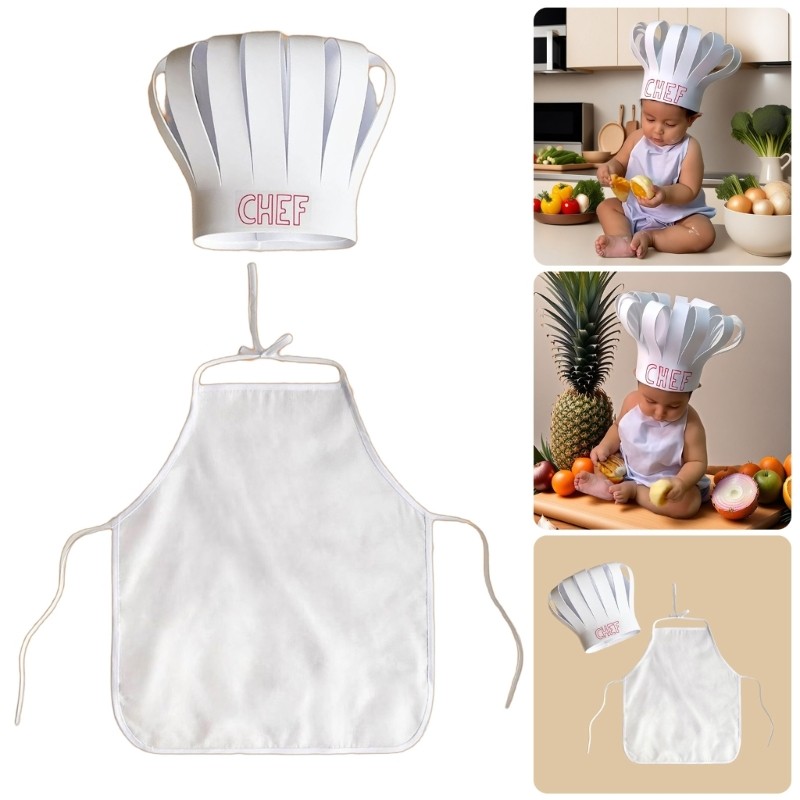 WIT Baby Cooking Theme Chefs Hat And Apron Set Soft Polyester Hình ảnh sơ sinh