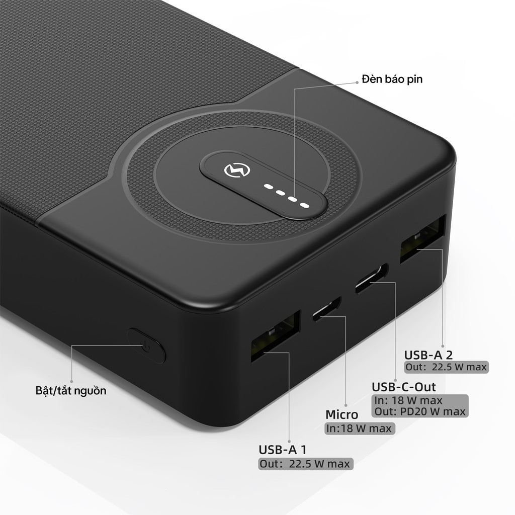 GOOJODOQ 20000mAh Power Bank Sạc nhanh USB Sạc Đèn LED di động 22,5W cho quạt điện thoại Pad | BigBuy360 - bigbuy360.vn