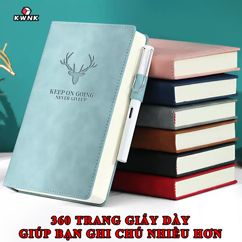 Sổ tay ghi chép KWNK, Sổ tay A5 360 trang bìa da chất giấy dày dặn nhiều màu nhỏ gọn