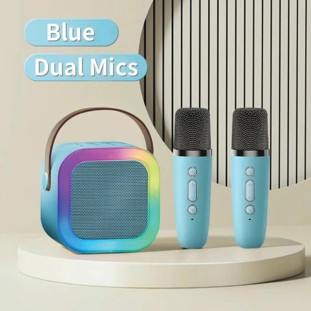 Loa K12, Loa Bluetooth Karaoke Mini 2 Mic K12 – CÓ ĐÈN LED – Loa Karaoke Mini, Loa kéo karaoke, Loa 