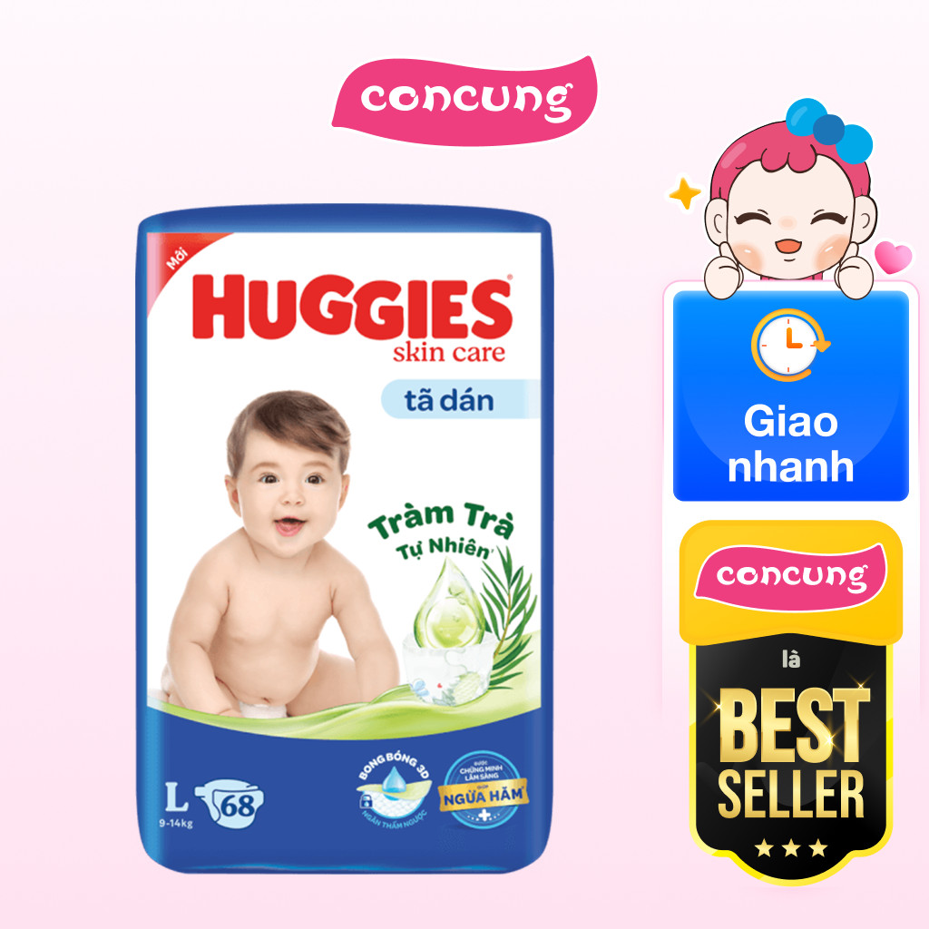 Tã dán Huggies Skincare cực đại (L,  9 - 14kg, 68 miếng) - concung