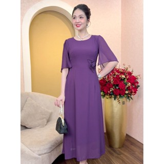 Đầm Trung Niên Sang Trọng [ Linh Trà ] ( TM 3878 ) Thiết Kế Tay Lỡ Dáng Xòe Họa Tiết Hoa Thanh Lịch Đi Chơi, Đi Làm