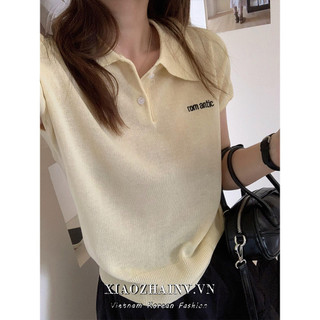 Xiaozhainv VÀNG POLO CỔ CỔ ICE SILK ÁO THUN MÙA HÈ MỚI HÀN QUỐC ĐƠN GIẢN ĐƠN GIẢN ÁO THUN HÀNG ĐẦU