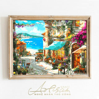  Tranh sơn dầu kỹ thuật số, khổ 40x50cm,phong cảnh thị trấn nhỏ