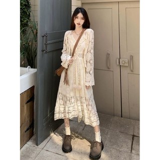 Bohemian Phong Cách Dân Tộc Sling Đầm Phù Hợp Với Nữ Mùa Hè Ren Mỏng Chống Nắng Cardigan Áo Dài Thường Ngày