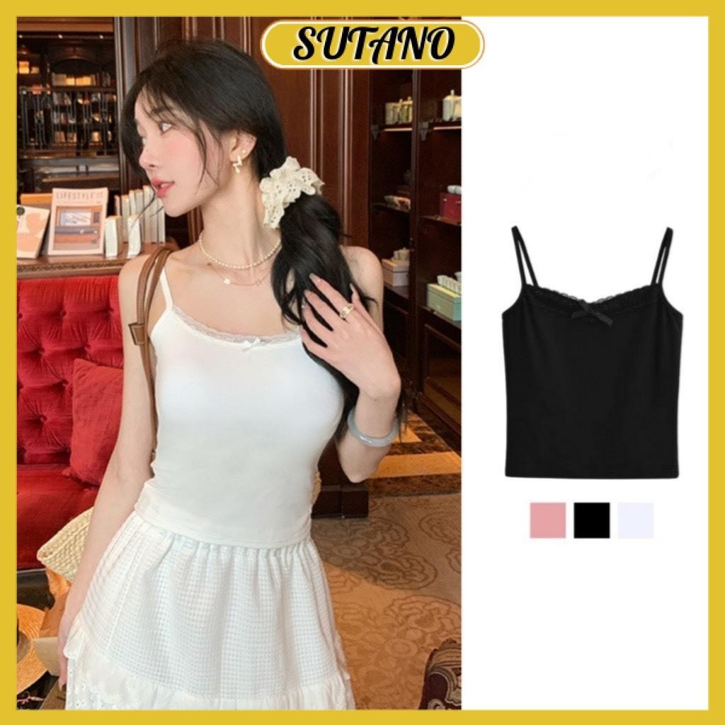 [XẢ KHO] Áo hai dây nữ viền ren đính nơ vải thun gân mềm mại quyến rũ áo 2 dây ôm body A411 SUTANO | BigBuy360 - bigbuy360.vn